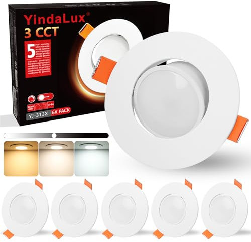 YindaLux Einbaustrahler LED Schwenkbar Einbauspots 230V Dimmbar 5W IP44 LED Spot 68-80mm lochmass Deckenspots Warmweiß Neutralweiß Kaltweiß Einbauleuchten für Badezimmer Wohnzimmer Küche Weiß 6er Set
