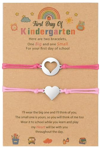 AUAUY 2PCS Back to School Bracelet, Heart Friendship Bracelets, Adjustable Handmade String Rope, Relationship Bracelets Set for Daughter/Son from Mother, Gift for Girls, Couples and Best Friend
