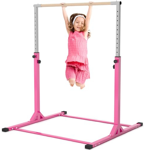 Joppoint Barra de gimnasia, barra horizontal ajustable para niños de 3 a 15 años, equipo de gimnasio en casa para interiores (rosa)