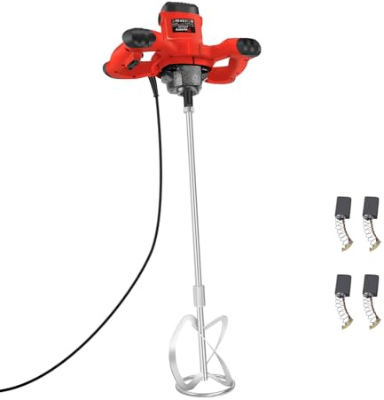 Cement Mixer, 2600W Electric Concrete Mixer, Paddle Mixer, Paint Mixer, Plaster Mixer, Resin Mixer, M14 Threaded Rod, 6 Variable Speeds, Ideal for Mixing Feed, Paint, Cement, Mortar, Glue, Adhesive