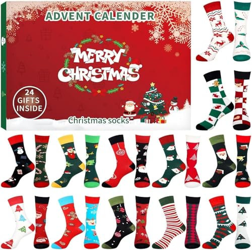 Adventskalender 2024 Frauen/Männer Adventskalender Socken Damen/Herren Weihnachten Socken Adventskalender 2024 Frauen Erwachsene Kuschelsocken Damen