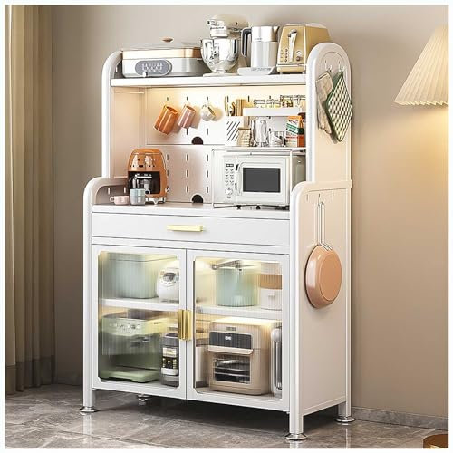 Estante de cocina ajustable de 5 niveles con soporte para microondas y armario de almacenamiento, estante blanco para cocina, 147,5 x 70 cm
