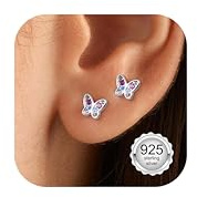 Adramata Orecchini in Argento 925 per Bambina Borchie Anallergiche con Farfalla, Fiore, Stella, Cuore