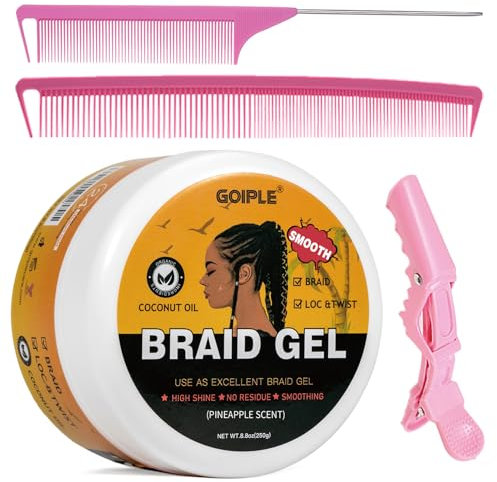 Gel de Tressage à Tenue Forte pour Torsades, Locks, Bordures, Tresses Africaines - Sans Flocons, Haute Brillance, Lissage, Domptage des Frisottis Gel de Tresse & Contrôle des Bordures 8.8 OZ