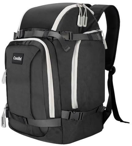 Coolfel Skischuhtasche mit Helmfach und Rucksackgurten, 50L Skirucksack mit Helmtasche, Skischuhrucksack Skitasche Skisack für Skistiefel Schlittschuhe Inline-Skates Snowboard