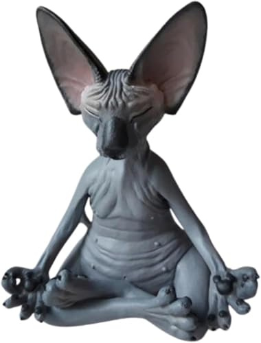 QWEPU Gatto meditante, statuetta di gatto meditante, figura da collezione meditazione sfinge, statua da collezione Zen yoga posa Buddha gatto statua decorazione casa ufficio yoga scultura 8 cm (nero)