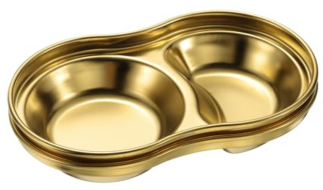 QUARKZMAN 2 stycken rostfritt stål dippskålar med 2 uppdelade runda fack, metall kryddskål dip-skål för kryddor hem fest restaurang picknick resor, guld