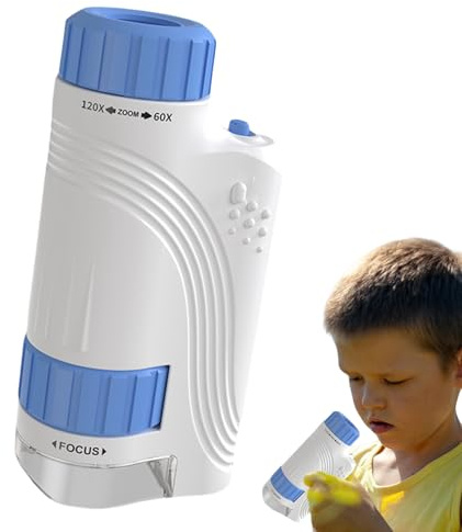 Zwpontia Handheld Microscope for Kids - 60-120X Pocket Observation Toy | with LED Light Toy Microscope - for Boys Girls Teens Classroom Study Garden Courtyard Camping School Activity