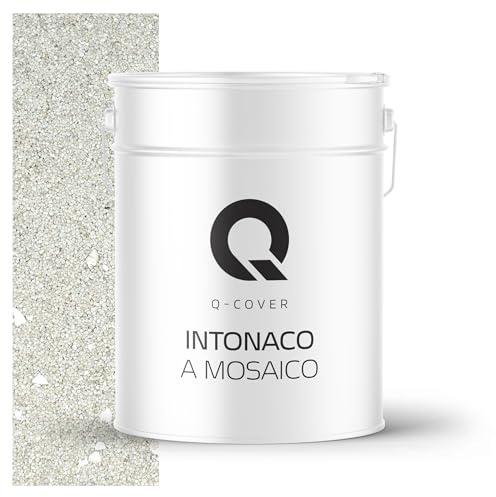 Q-COVER Intonaco in pietra colorata, 12,5 kg, Bianco con mica argentata, M07, intonaco decorativo per interni ed esterni, intonaco per facciate, intonaco finito, intonaco pregiato, antigraffio