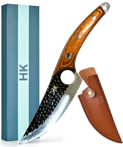 HK 6.5” Chef Knife – Christmas Gift for Men and Women, Sharp High Carbon Stainless Steel Kitchen Knife with Sheath & Magnetic Gift Box, Hammered Finish Blade, Ergonomic Pakkawood Handle for Home