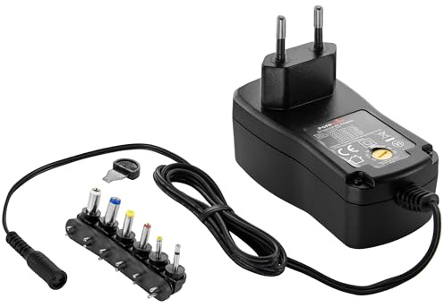 Poppstar universal laddare(3V, 4,5V, 5V, 6V, 7,5V, 9V, 10V, 12V – 2A (2000mA) med 6 utbytbara kontakter och LED, 150 cm