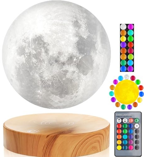 VGAzer Schwebende Mond Lampe,In der Luft frei schweben und spinnen mit hölzerner Basis und Mondlicht des Druck-3D,für einzigartige Geschenke, Room Decor, Nachtlicht, Schreibtisch Tech-Spielzeug