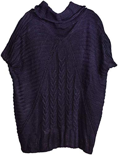 styleBREAKER Poncho da donna lavorato a maglia a treccie, maniche e collo a scialle 08010054, colore:Blu scuro