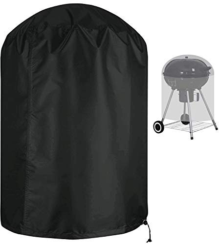 Flymer Housse pour barbecue Sphérique Imperméable Anti-déchirure Tissu Oxford 420D Anti-UV avec sangle latérale coupe-vent Noir (Φ61 x 72 cm)