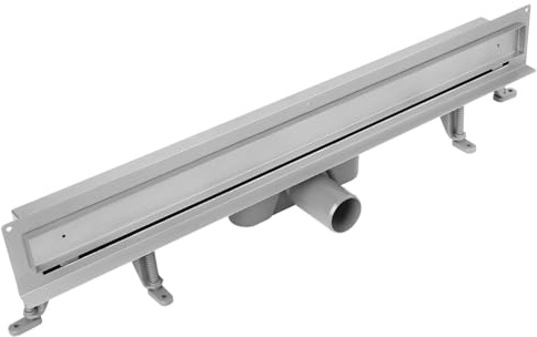 Caniveau de douche complet en acier inoxydable - Vidage mural à carreler - Tamis à cheveux avec siphon - Pieds de montage inclus - Avec double chambre d'écoulement de sol - Longueur 30-70 cm