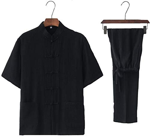 FLY FLU Tai Chi Uniforme Lin - Arts Martiaux Ensembles Chinois Traditionnel Hommes Femmes Vêtements Shaolin Kung Fu Wing Chun Taekwondo Coton Vêtements D'entraînement,Black-XXXXL