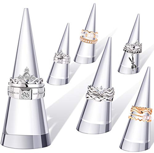 Jetec 6 Pieces Clear Acrylic Crystal Ring Holder Acrylic Ring Display Jewelry Holder Wedding Display Cone Support Single Finger Rings Showcase Stand for Jewelry (Transparent)
