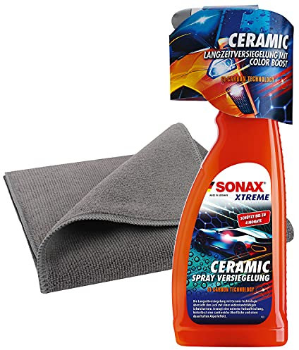detailzone SONAX Xtreme Ceramic Spray Versiegelung Set: Ceramic Spray Versiegelung 750ml + Microfasertuch 40x40 cm grau