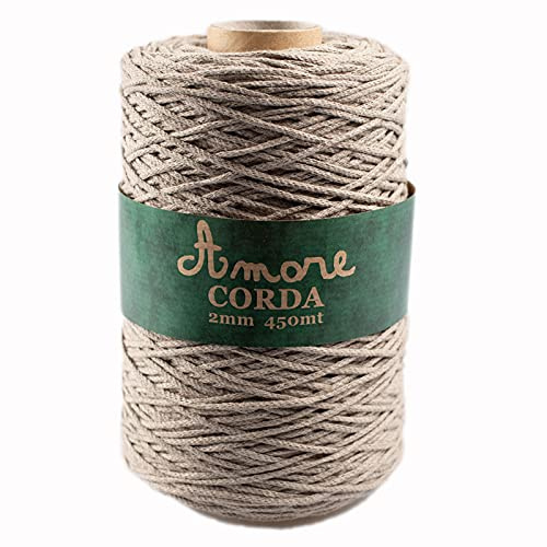 Corda 2mm Cotone (Corda), Filo per Macramè, Cordino per Borse a Uncinetto e Fai da te, Filato per Uncinetto e Ferri Made in Italy, BORGO DE’ PAZZI FIRENZE