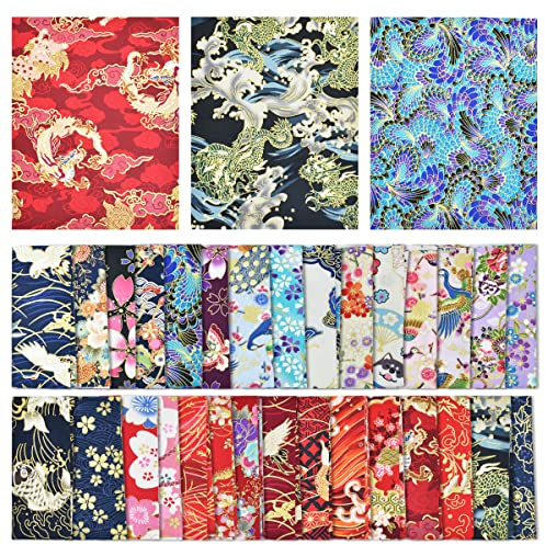 30Pcs 8 x 10 Inch Fat Quarters Cotton Fabric Bundle Squares Patchwork, Japanese Style Printed Cotton Wrapping Cloth Quilting Fabric Bundles for DIY Patchwork Sewing
