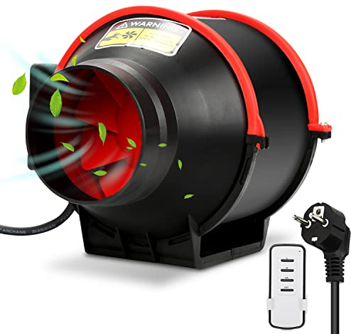 Yakimz 150mm Ventilador de extracción ajustable 540 m³/h, Ventilador Extractor de Aire con controlador de velocidad variable de para baño, cocina, invernadero, tienda, color negro y rojo