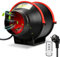 Yakimz 150 mm Rauchabzug Rohrventilator Inline-Kanalventilator, 540 m3/h Abluftventilator Lüfter 220V Leise mit Fernsteuerung, EU-Stecker Für Bad,WC,Küche,Gewächshaus,Zelt,Garage, Schwarz Rot
