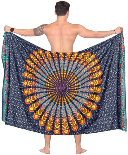 LA LEELA Men's Sarong Beach Cover Ups Wraps One Size Prussian Mandala