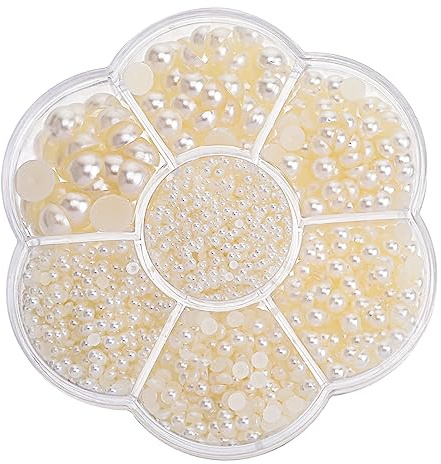 5600 Medias Perlas Blancas Con Parte Trasera Plana Beige Para Hacer Joyas - Semiperlas Planas Para Manualidades y Cuentas de Uñas Para Pulseras de Teléfono Móvil (2/3/4/5/6/8/10 mm)