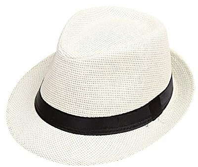 Boolavard Kids Girls Boys Summer Fedora Straw Hat Wide Brim Floppy Beach Sun Visor Hat (Cream)
