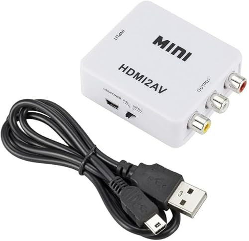HDMI a AV, 1080P HDMI a AV, adattatore convertitore HDMI a 3RCA, convertitore HDMI a RCA 3RCA CVBS Audio composito HDMI a AV Adattatore con cavo di ricarica USB per TV DVD PAL PS3 NTSC (bianco)