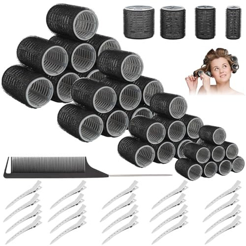 53 Stück Lockenwickler Locken Set, Groß Lockenwickler, 32 Stück 4 Größen 60mm 45mm 36mm 25mm Haarwickler, Hair Rollers mit 20 Haarspangen und Kamm, Locken Ohne Hitze für Langes Mittleres Kurzes Haar