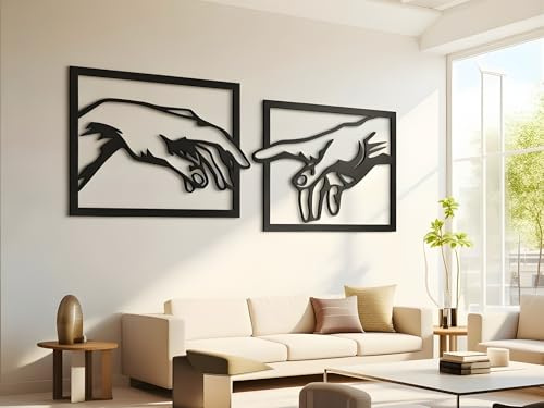 VAILLA Mano a mano di Michelangelo La creazione di Adams Decorazione da parete, murale in legno, decorazione da parete 3D, decorazione minimalistica, immagini per camera da letto (Michelangelo)