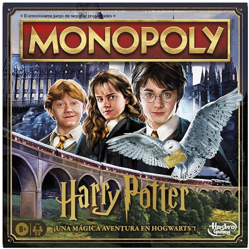 Hasbro Gaming Monopoly Harry Potter, Juego de Mesa, Diversión con Familia y Amigos, Multijuador Fantasía, Tablero de Castillo de Hogwarts, Gryffindor, Ravenclaw, Idea de Regalo