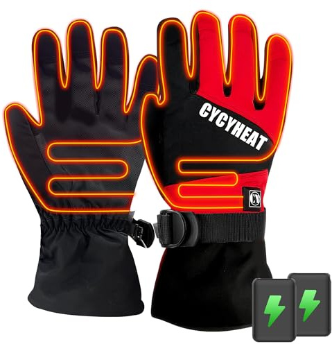 CYCYHEAT Kids Heated Gloves - Boys Waterproof Ski Heating Gloves with 2pcs DC 2700mAh Battery, 3 Heating Levels，Motorcycle Cycling (Black, L/XL)