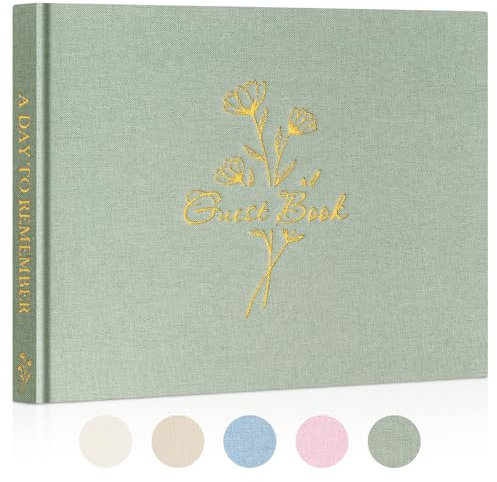 Lanpn Wedding Guest Book with 108 Blank Pages - Elegant Linen Hardcover Guestbook Wedding Reception for Sign in and Photos - Polaroid Guest Book for Wedding Bridal Shower Baby Shower (Sage Green)