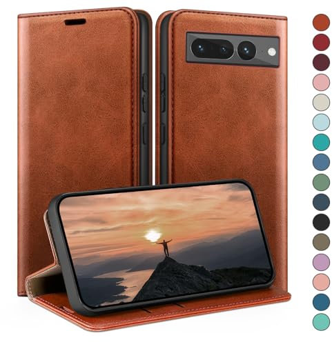 HUOUH für Google Pixel 7 Pro 5G Hülle mit RFID Schutzhülle aus Lederhülle Handyhülle,Kartenfach Leder ständer Handy hülle,360 Grad Schutz Cover für Pixel 7 Pro Klapphülle Wallet Case Hellbraun