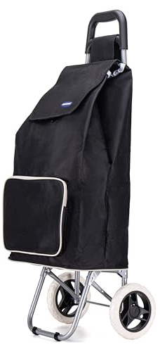 Lightweight Aluminium Shopping Trolley on Wheels - 59L Capacity, Durable, Easy to Maneuver & Fold for Convenient Storage – Ideal for Groceries, Laundry, and Errands (Black)