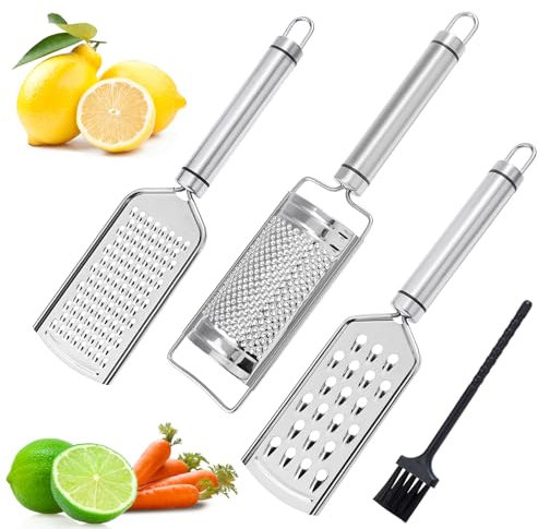 Zester Grattugia Formaggi Manuale, 3 Pezzi Grattugia al Limone Professionale per la cucina in Acciaio Inox per Agrumi, Zenzero, Noci, Noce Moscata, Cioccolato