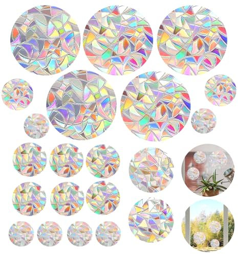 Lot de 21 films arc-en-ciel pour fenêtre, pare-soleil, autocollants de protection contre les oiseaux, avec effet anti-collision, attrape-soleil, décoration pour fenêtre de porte et pièces à vivre