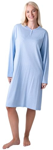 Camille Organic Cotton Women's Nightie | Knee Length Lightweight Ladies Cotton Nightdress, Relaxed Fit Traditional Nighty with Long Sleeves