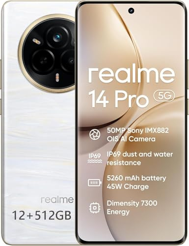 realme 14 Pro 5G Smartphone, teléfonos móviles Android con 50MP OIS Cámara, Dimensity 7300 5G, 120Hz 6.77'' OLED Display, 5000mAh Batería, 45W Carga rápida, NFC 12+512GB - Blanco