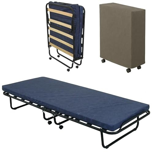 SEDIAOFFICE - Brandina Pieghevole con Materasso Singolo 80x200 con Materasso Alto 7cm e Rete a Doghe in Betulla, Letto Singolo Pieghevole, Struttura in Acciaio, Fabbricata Interamente in Italia (Blu)