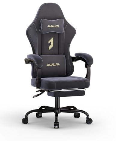 JAJALUYA Gaming Chair Ergonomic Computer Chair with Footrest, Gaming Chairs for Adults, Reclining Pc Gamer Chairs with Headrest and Lumbar Support,Suede material, Max load 350LBS (Black)