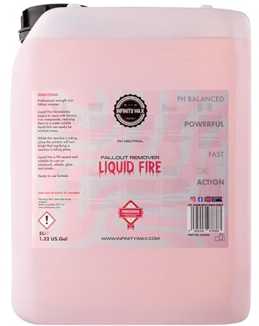 Infinity Wax Liquid Fire 20 l - detergente per Ruote e Iron Fallout a PH Neutro, Privo di acidi. Sicuro per Vernice, Ruote e pinze Freno, rimuove la Polvere dei Freni e Le contaminazioni persistenti.