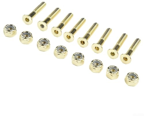 Ensemble de quincaillerie de rechange pour skateboard et longboard, 16 vis et écrous avec forte résistance et traitement antirouille (doré M5 x 30 mm)