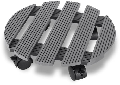 Hebitod Rullo per piante rotondo in WPC, diametro 30 cm, robusto supporto per piante con ruote, resistente alle intemperie, portata fino a circa 80 kg, rotolo di fiori per piante per interni ed