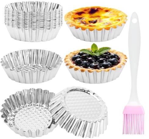 YPLANGENT 20 Pezzi Stampi Crostatine, Stampini Crostatine, Stampi per Crostatine, Mini Stampi Crostatine - Acciaio Inox 430 con Pennello per Tartellette, Quiche e Dolci