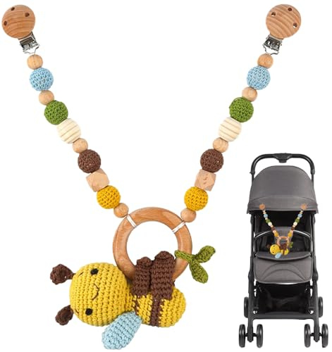 XEERUN Montessori - Catena per passeggino, in legno e cotone all'uncinetto, giocattolo per passeggino, decorazione per passeggino, piccola ape