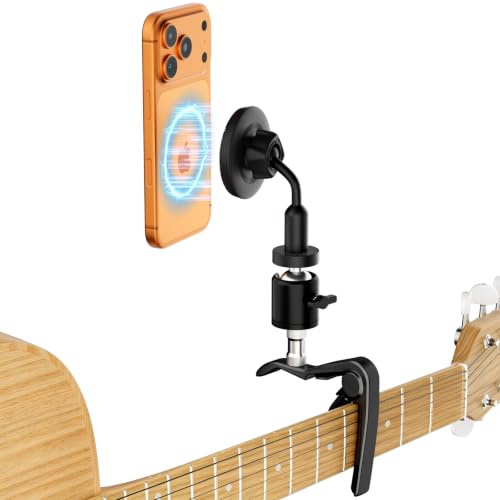 CloudValley Soporte Magnético 2 en 1 para Teléfono y Guitarra con cejilla, Instalación sin Herramientas, Compatible con Instrumentos de Cuerda, Entonación Estable y Protección Suave de Instrumentos