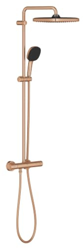 GROHE Vitalio Comfort 250 Shower System Set, Brushed Bronze, 26696DL1 | 250mm Head Shower, 110mm Hand Shower with 2 Spray Patterns, TurboStat Constant Temperature, SafeStop, ShockProof Design